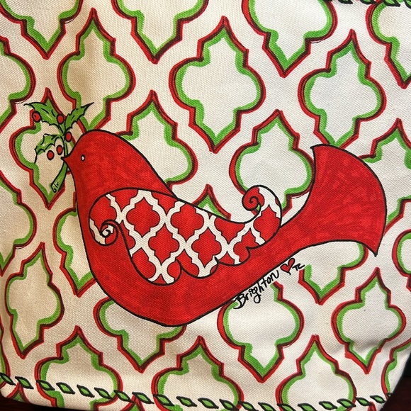 ❤️ Brighton NEW Beige Red Green Love & Joy Canvas Tote ❤️ - Picture 3 of 9